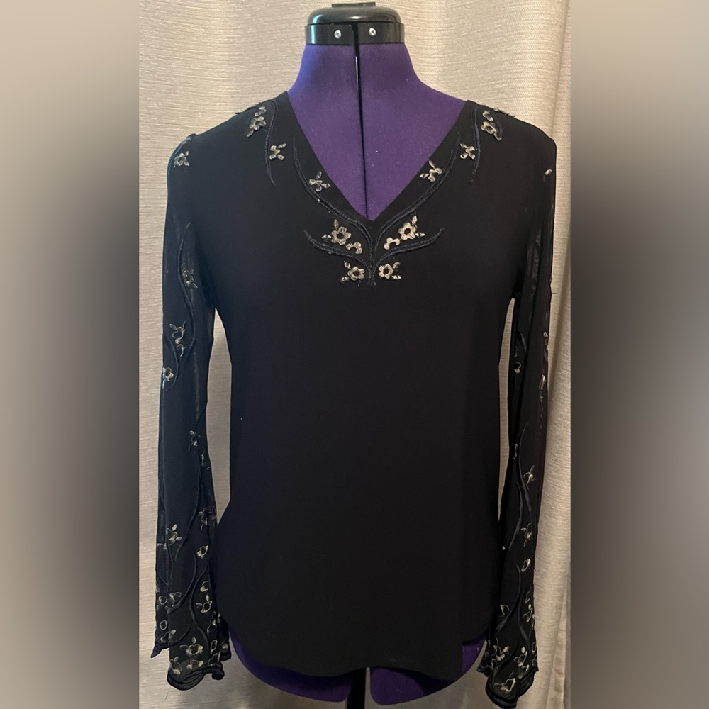 Black Embellished Long Sleeve Blouse